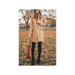 Womens Winter Long Coat Zip Up Casual Wool Blend Over Stand Neck Pea Coats Mid Long Jackets