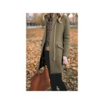 Womens Winter Long Coat Zip Up Casual Wool Blend Over Stand Neck Pea Coats Mid Long Jackets