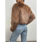 Women s Solid Color Long Sleeve Faux Fur Short Coat Winter