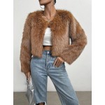 Women s Solid Color Long Sleeve Faux Fur Short Coat Winter