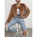 Women s Solid Color Long Sleeve Faux Fur Short Coat Winter