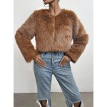 Women s Solid Color Long Sleeve Faux Fur Short Coat Winter