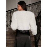 Elegant Solid Color Fuzzy Cropped Jacket Autumn Winter