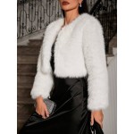 Elegant Solid Color Fuzzy Cropped Jacket Autumn Winter