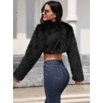 Open Front Crop Fuzzy Coat