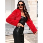 1pc Women S Trendy Front Open Short Red Fuzzy Jacket For Autumn