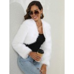 Solid Open Front Crop Fuzzy Coat