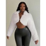 Elegant Party Short Faux Fur Lapel Collar Long Sleeve Jacket For Women Autumn Winter Z