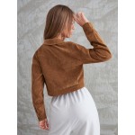 Corduroy Flap Pocket Button Up Crop Jacket