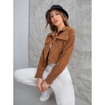 Corduroy Flap Pocket Button Up Crop Jacket