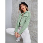 Flap Pocket Drop Shoulder Corduroy Jacket