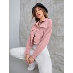 Corduroy Flap Pocket Button Up Crop Jacket