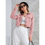 Corduroy Flap Pocket Button Up Crop Jacket