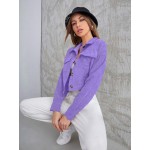 Women s Short Length Solid Color Compound Jacket With Pockets Long Sleeve