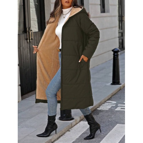 Women s Fleece Lined Hooded Zip Up Long Sleeve Regular Winter Coat With Pockets