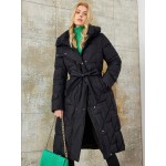 Pocket Side Belt Hooded Padded Coat