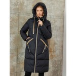 1pc Long Hooded Puffer Jacket With Contrasting Color Winter