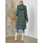 Hooded Long Winter Jacket In Olive Green