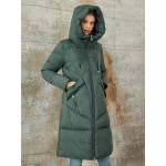 Hooded Long Winter Jacket In Olive Green