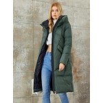 Hooded Long Winter Jacket In Olive Green