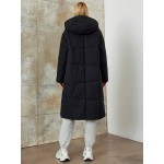 Women Black Drawstring Mid Length Warm Jacket