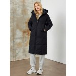 Women Black Drawstring Mid Length Warm Jacket