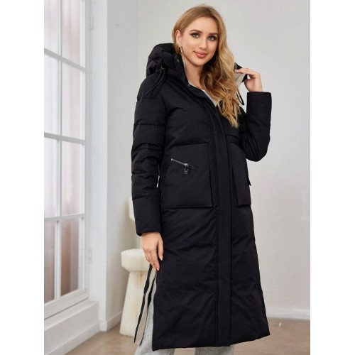 Zip Pocket Hooded Padded Coat