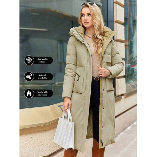 Flap Pocket Hooded Padded Coat