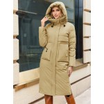 Zip Up Snap Button Drawstring Hooded Padded Coat