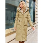 Zip Up Snap Button Drawstring Hooded Padded Coat