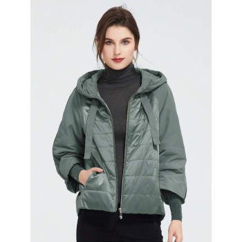 Zip Up Drawstring Hooded Padded Coat