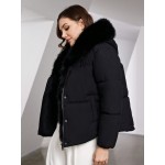 High End Detachable Large Fur Collar Hooded Women s Winter Short Padded Coat