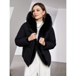 High End Detachable Large Fur Collar Hooded Women s Winter Short Padded Coat