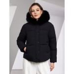 High End Detachable Large Fur Collar Hooded Women s Winter Short Padded Coat