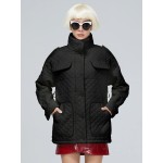 Women Casual Padded Coat With Belt Button Pocket Zipper Solid Color