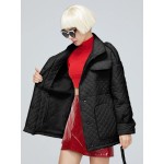 Women Casual Padded Coat With Belt Button Pocket Zipper Solid Color