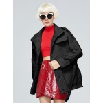 Women Casual Padded Coat With Belt Button Pocket Zipper Solid Color