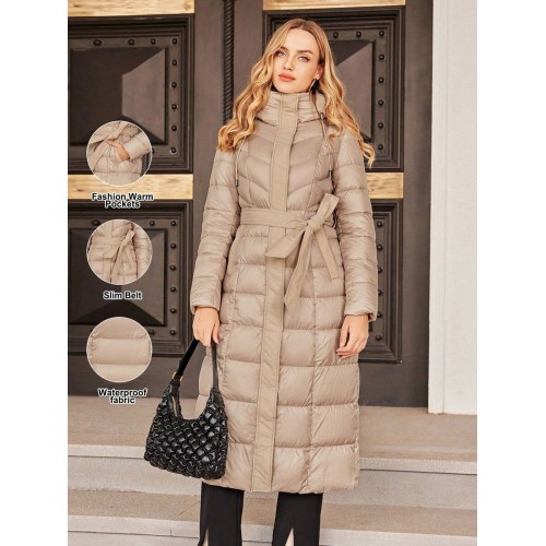 High Quality Solid Color Hooded Slim Winter Long Padded Coat