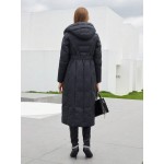 Women s Long Hooded Padded Coat With Belt