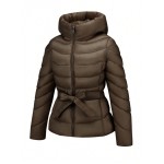 Women s Simple Padded Coat With Hood Elegant And Warm Comes With A Belt Autumn Winter