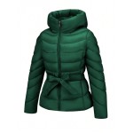 Women s Simple Padded Coat With Hood Elegant And Warm Comes With Waist Belt Fall Winter