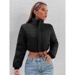 Drawstring Hem Crop Padded Coat