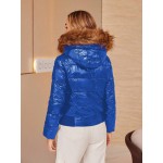 Fuzzy Trim Hooded Padded Coat