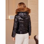 Shiny Short Down Jacket With Fur Collar For Women