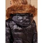 Shiny Short Down Jacket With Fur Collar For Women