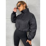 Slant Pocket Zipper Drop Shoulder Crop Padded Coat