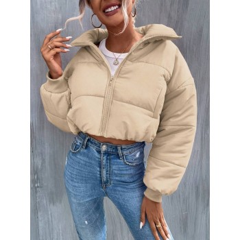 Zip Up Crop Padded Coat For Winter