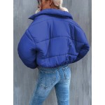 Slant Pocket Zipper Drop Shoulder Crop Padded Coat