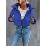 Slant Pocket Zipper Drop Shoulder Crop Padded Coat